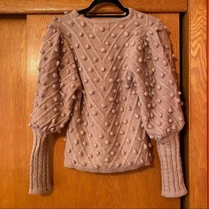 Chicwish Pom Pom Puff Sleeve Sweater Mauve Sz S